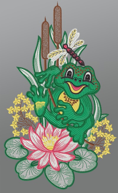 ArtikelbildFensterbild aus Plauener Spitze® - Frosch am Teich #1W mehrfarbig