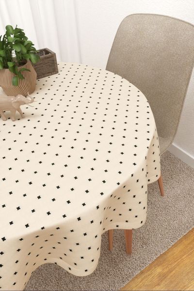 Tischdecke rund Lysel #3J Kreuzmuster in beige