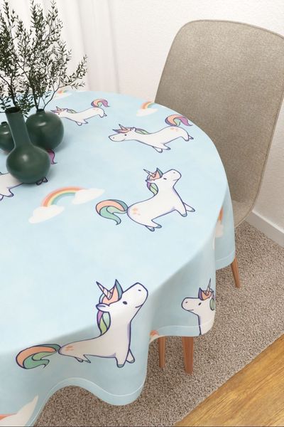 Tischdecke rund Lysel #3J Tapila in pastellblau