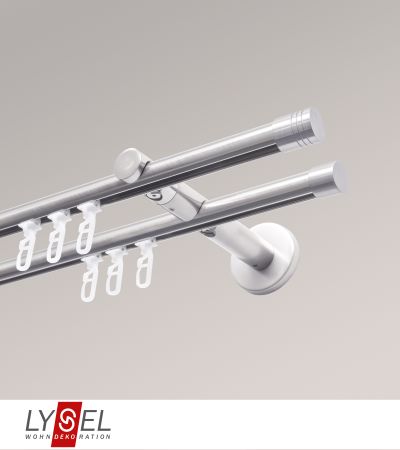 Lysel - SET Topaz 2-Lauf Doppelträger offen 160cm Innenlauf mit Endstücke Zylinder in Edelstahl-Optik